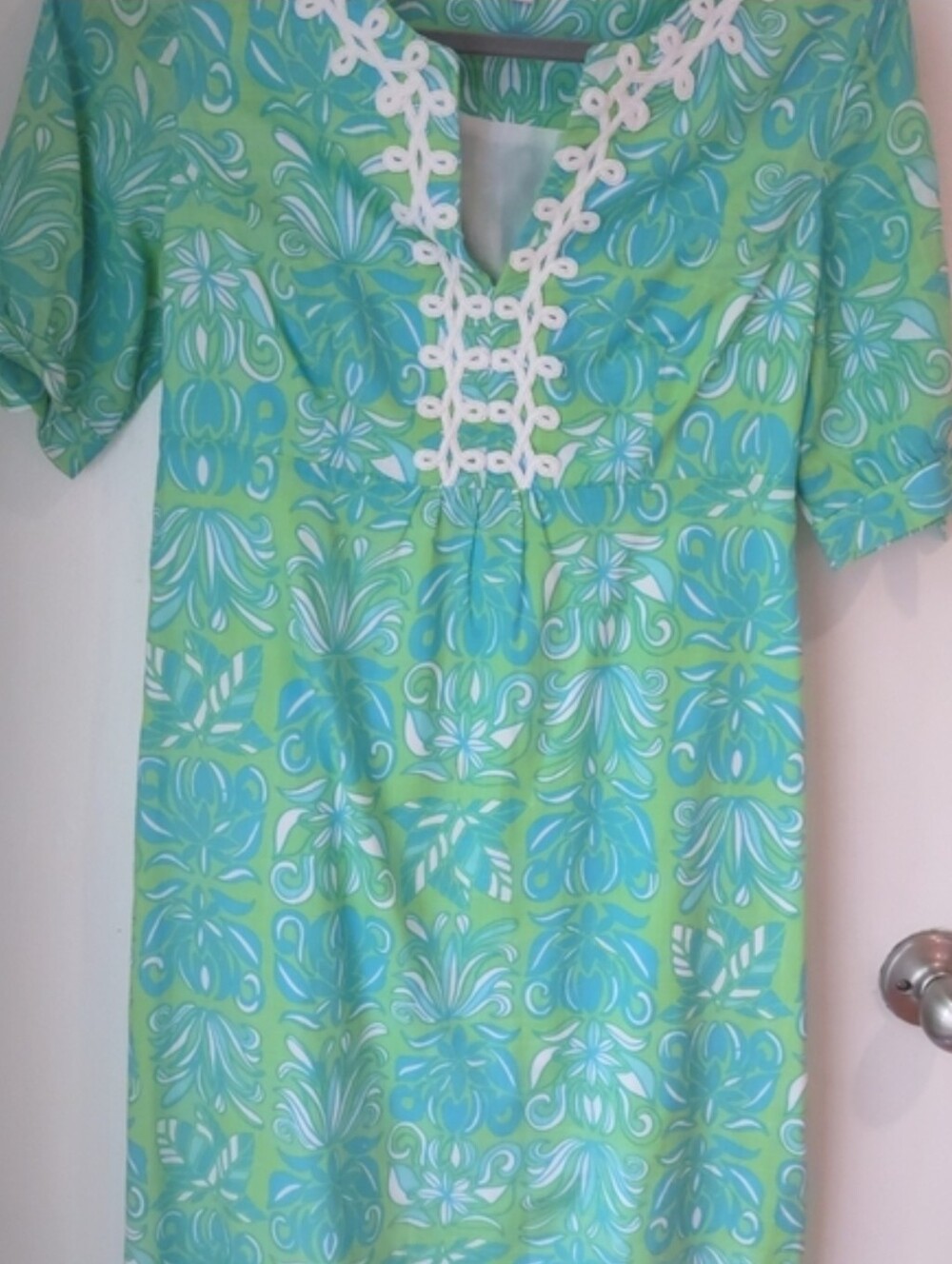 Lilly Pulitzer High-Waist Shift Dress Blue Ibiza Tropical Lace Cotton